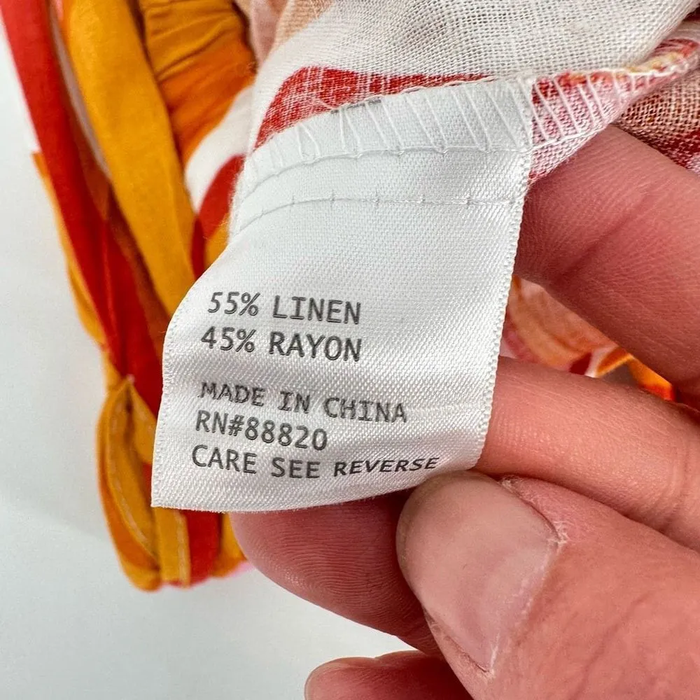 NWT Rachel‎ Zoe Floral Linen Cropped Button Down Shirt Orange Small Tie Front - Image 8