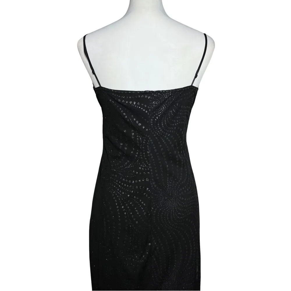 90s Vintage Black Whimsigoth Prom Dress. Medium. Empire Waist Polka Dot Glitter - Image 8