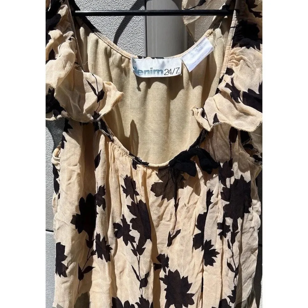 Denim 24 7 Tunic Top Shirt Blouse 20W 20 Floral Roll Tab Pintuck Boho Western Red - Image 14