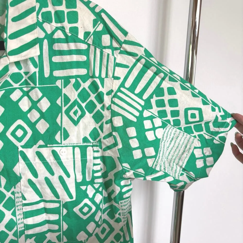 Vtg Green Pattern Bold Vacation Boxy Summer Shirt Short Sleeve Boxy Cotton - Image 4