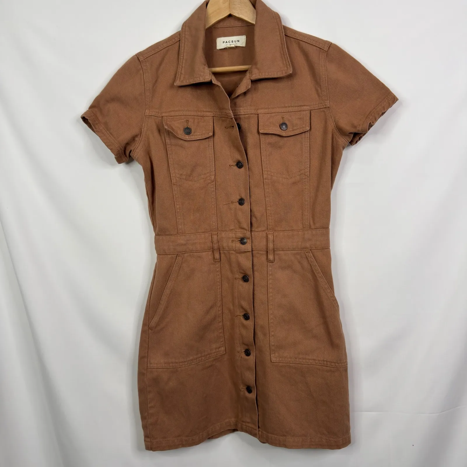 PacSun Womens Brown Denim Button Front Utility Dress Size S - Image 3