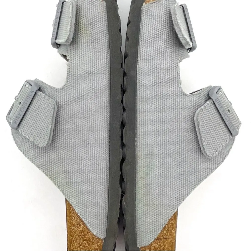 Birkenstock Arizona Vegan Sandals Size 41 Light Gray Textile Cork Footbed - Image 11