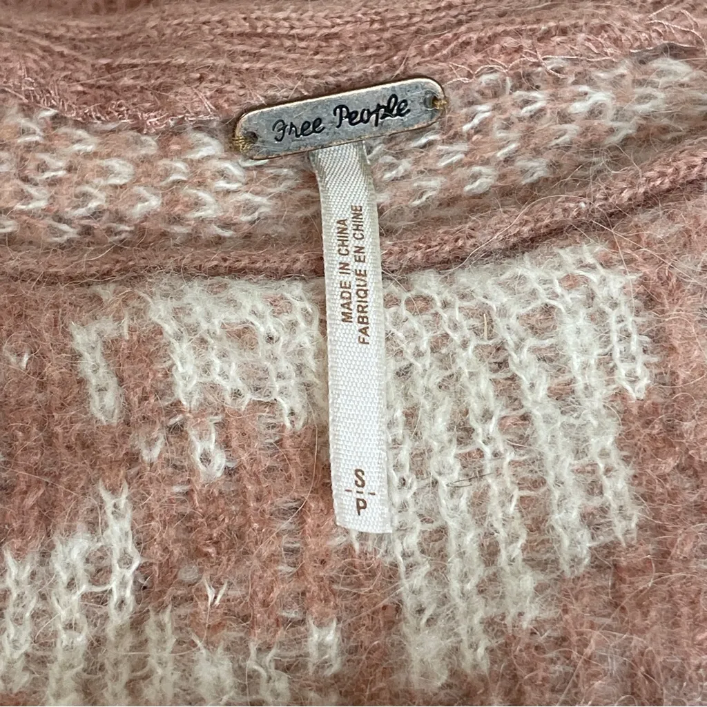 Free People Alpaca Wool Womens Pink Floral Cropped Boho Sweater Small Oversized - Image 4