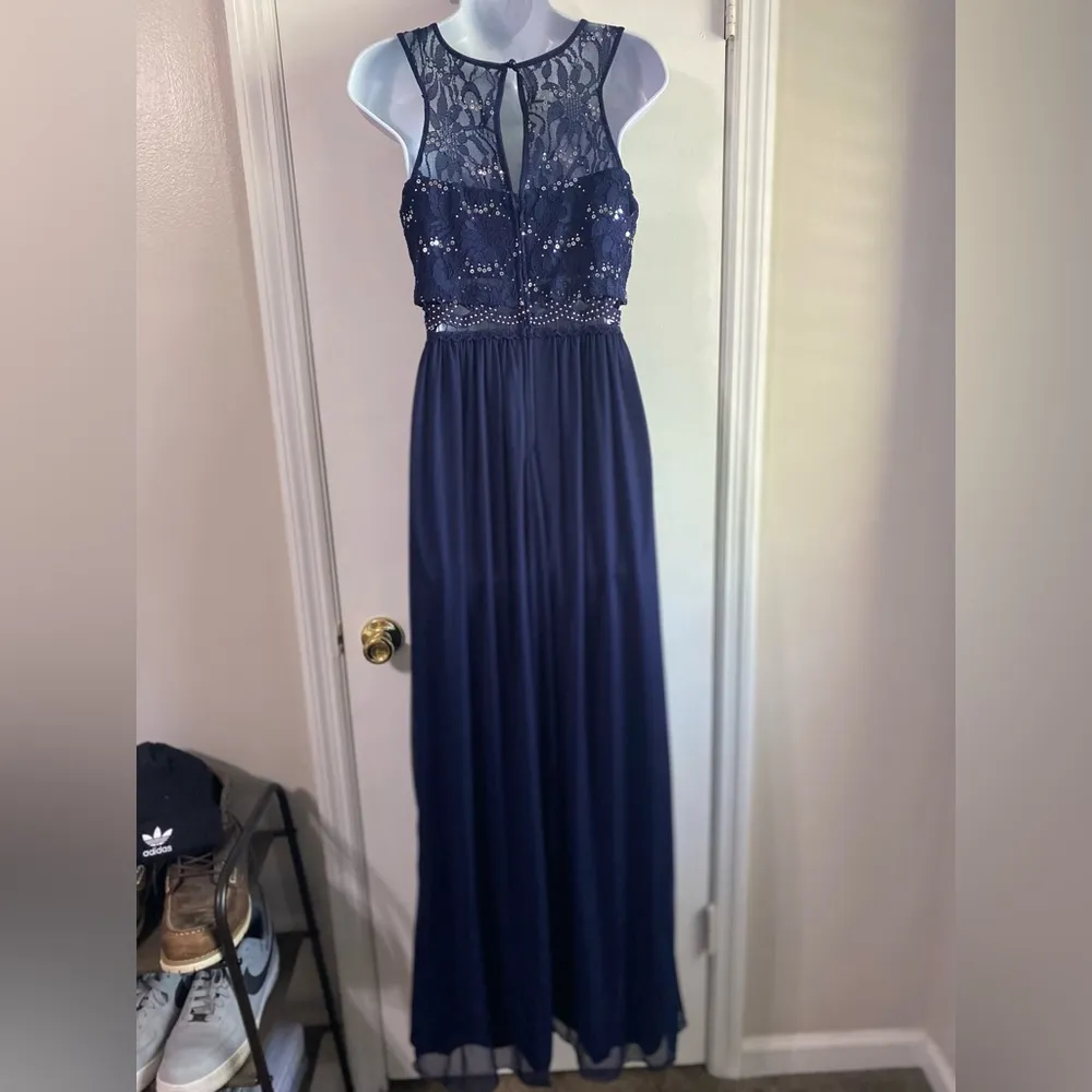 I.N. San Francisco Formal blue Dress with lace and sequins detail Size 5 - Image 9