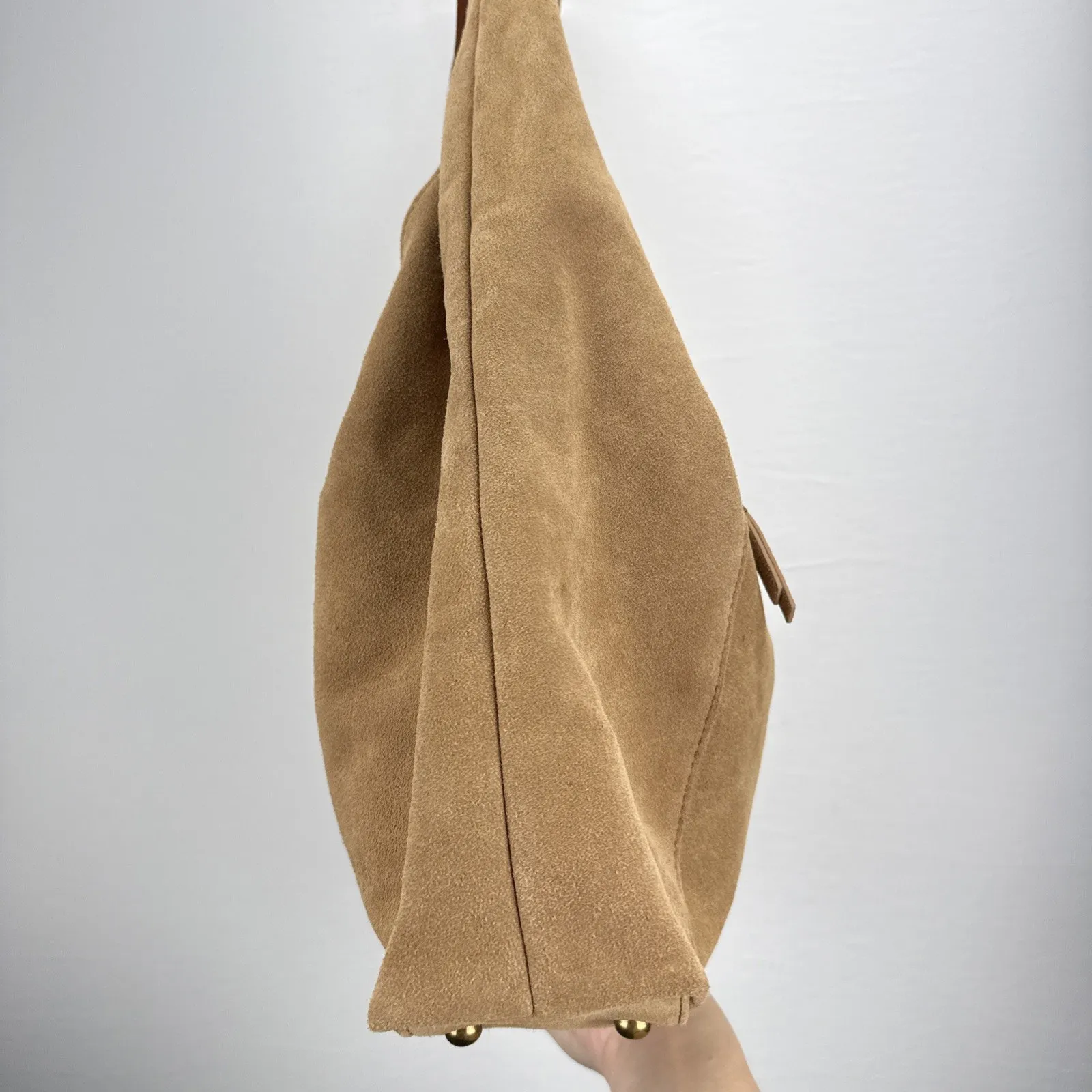 American Leather Co Marietta Knot Hobo Purse Shoulder Bag Cognac Suede Boho Tan - Image 6