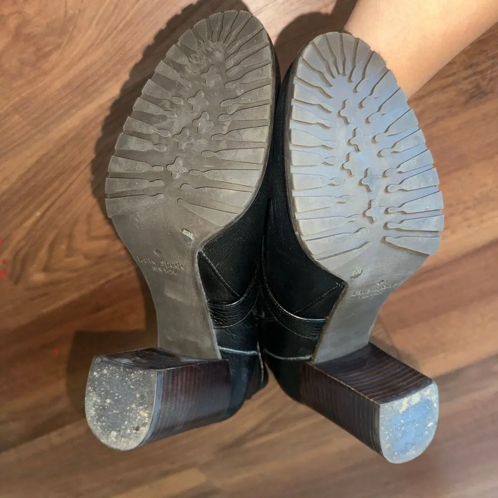 Kate spade Layne black leather buckle stacked heel  booties 8.5 - Image 3