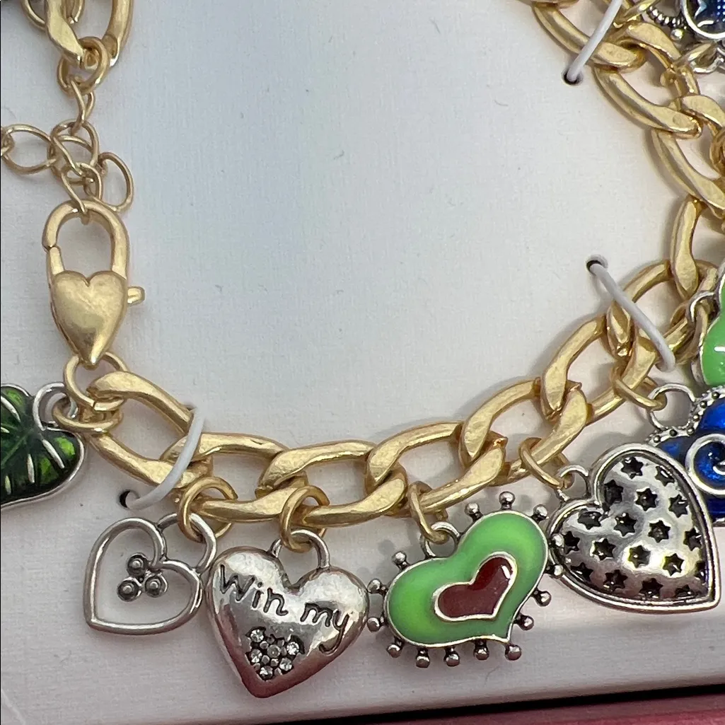 Piper K | Dual-Tone Boho Heart Charm Bracelet w/ Heart Clasp - Image 5