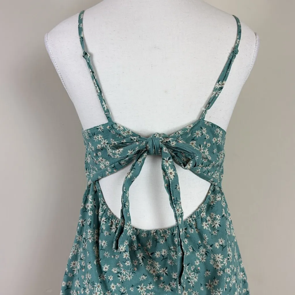 American Eagle Backless Linen Blend Daisy Print Mini‎ Dress Teal Size Medium - Image 3