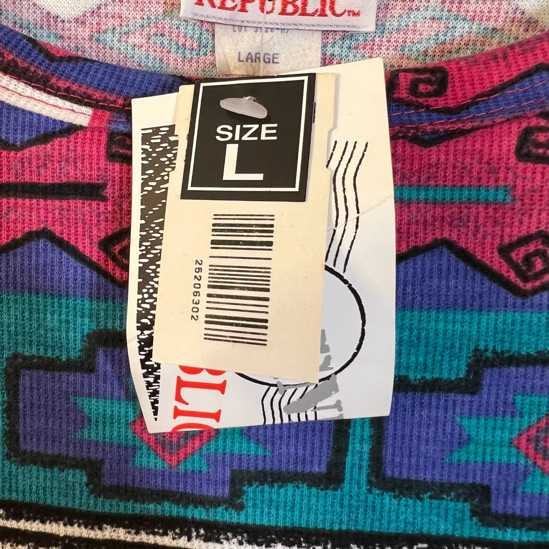 Denim Republic Vintage Aztec Cuffed Sleeve Shirt USA Made Large NEW Pink - Image 2