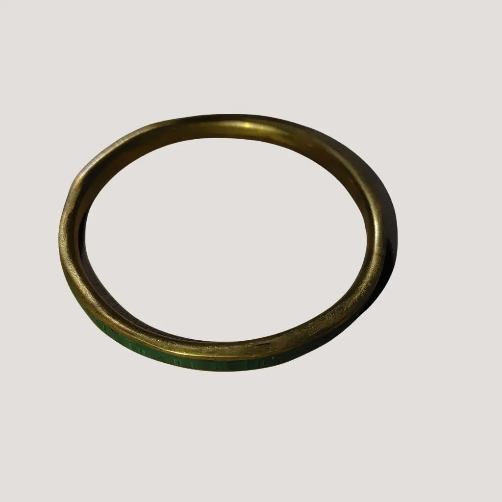 Vintage Brass Malachite Inlay Green Enamel Bangle Bracelet - Image 10