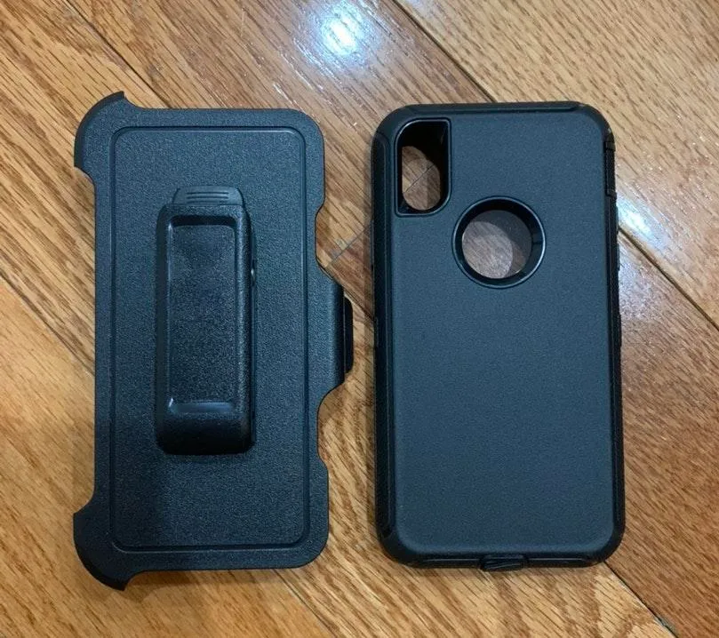 iPhone XS X Dual Layers Shock Defender Case W/Belt Clip Black - Image 2
