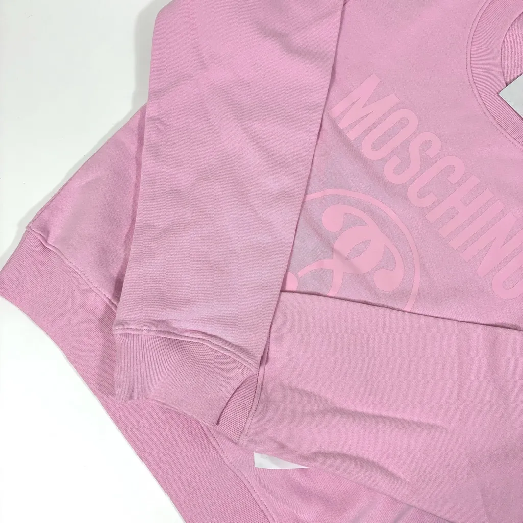 Moschino Couture Logo Double Question Mark Crewneck Sweatshirt Pink US 8 NWT - Image 8