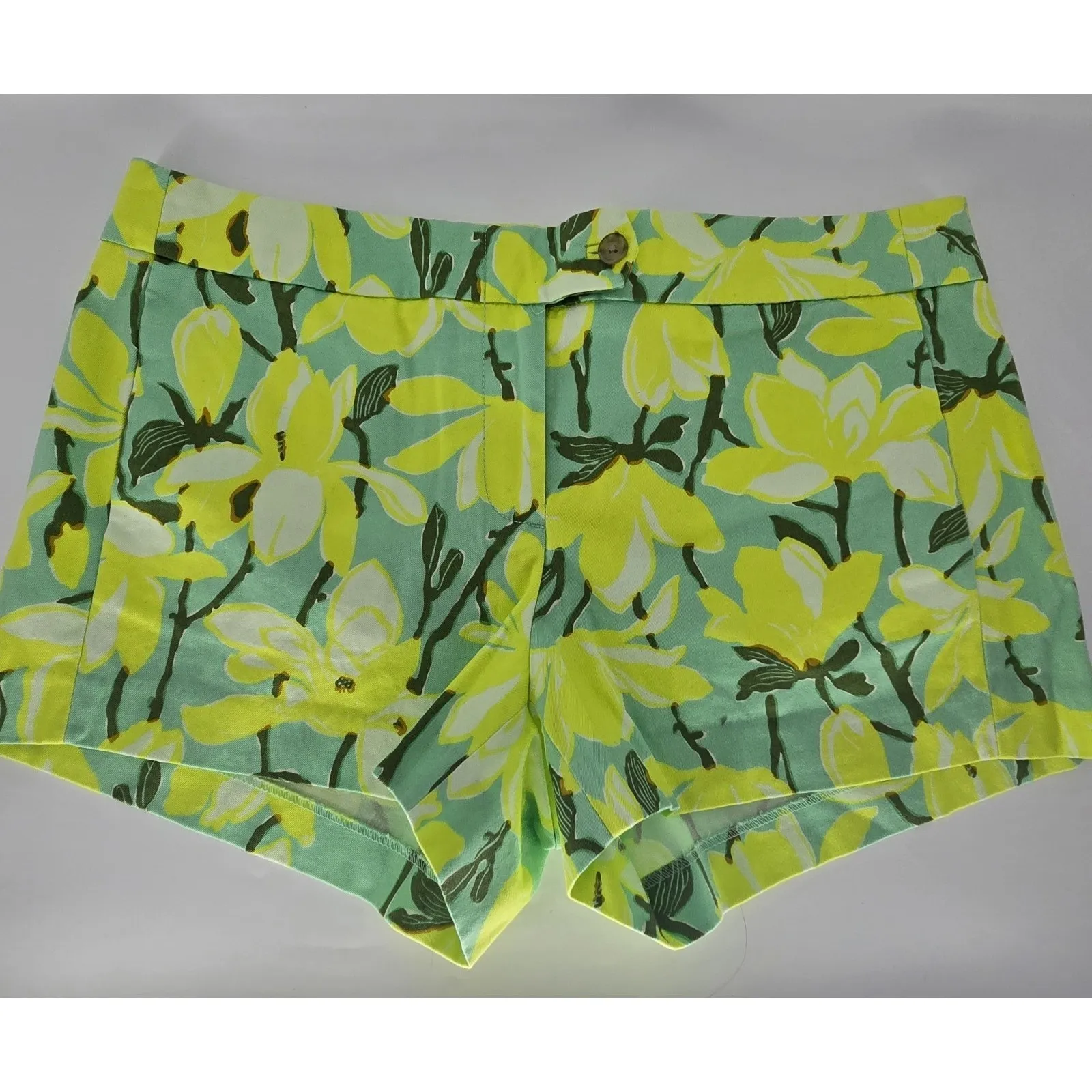 J. Crew Chino Shorts Womens 10 Yellow Blue Green Floral‎ Mid Rise Pockets - Image 3
