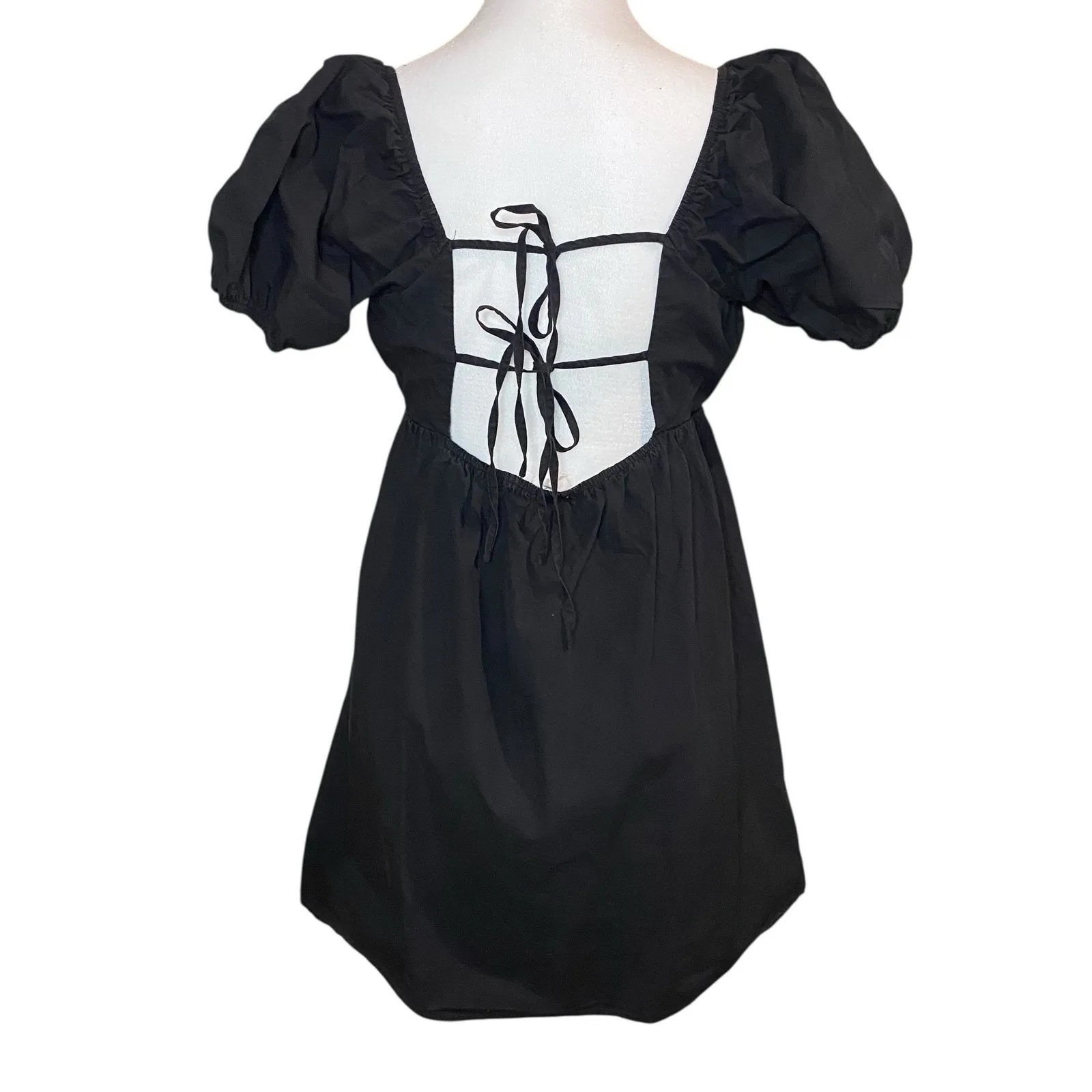 Le Lis Boutique Black Puff‎ Sleeve Smocked Babydoll Mini Dress Size Large Boho - Image 2