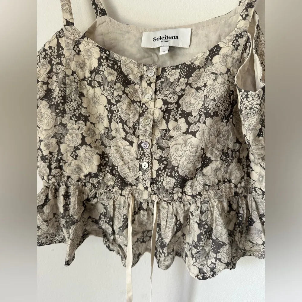 Soleiluna FRILL TIE CAMI Floral Waist Tie Organic Cotton Flowy Size S - Image 4