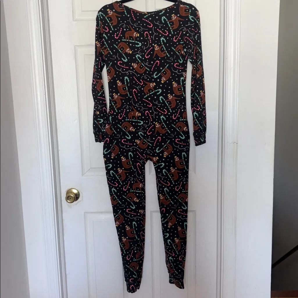Sho Sho Christmas Sloth Candy Cane Onesie Pajamas Headband Black Red Size M Size M - Image 2