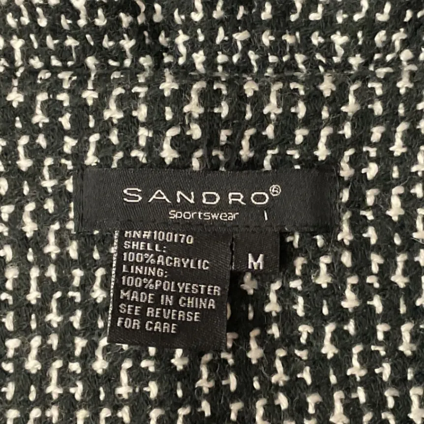 Sandro Sportswear Tweed Blazer Jacket Size M Black Snap Front Pockets‎ Lined - Image 9