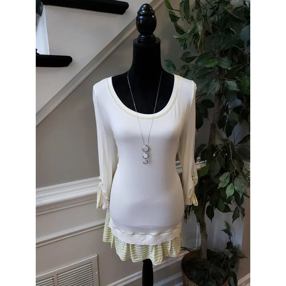 Matilda Jane Crewneck Tunic Women's Medium Ivory Long Sleeve With Striped Ruffle - Image 10