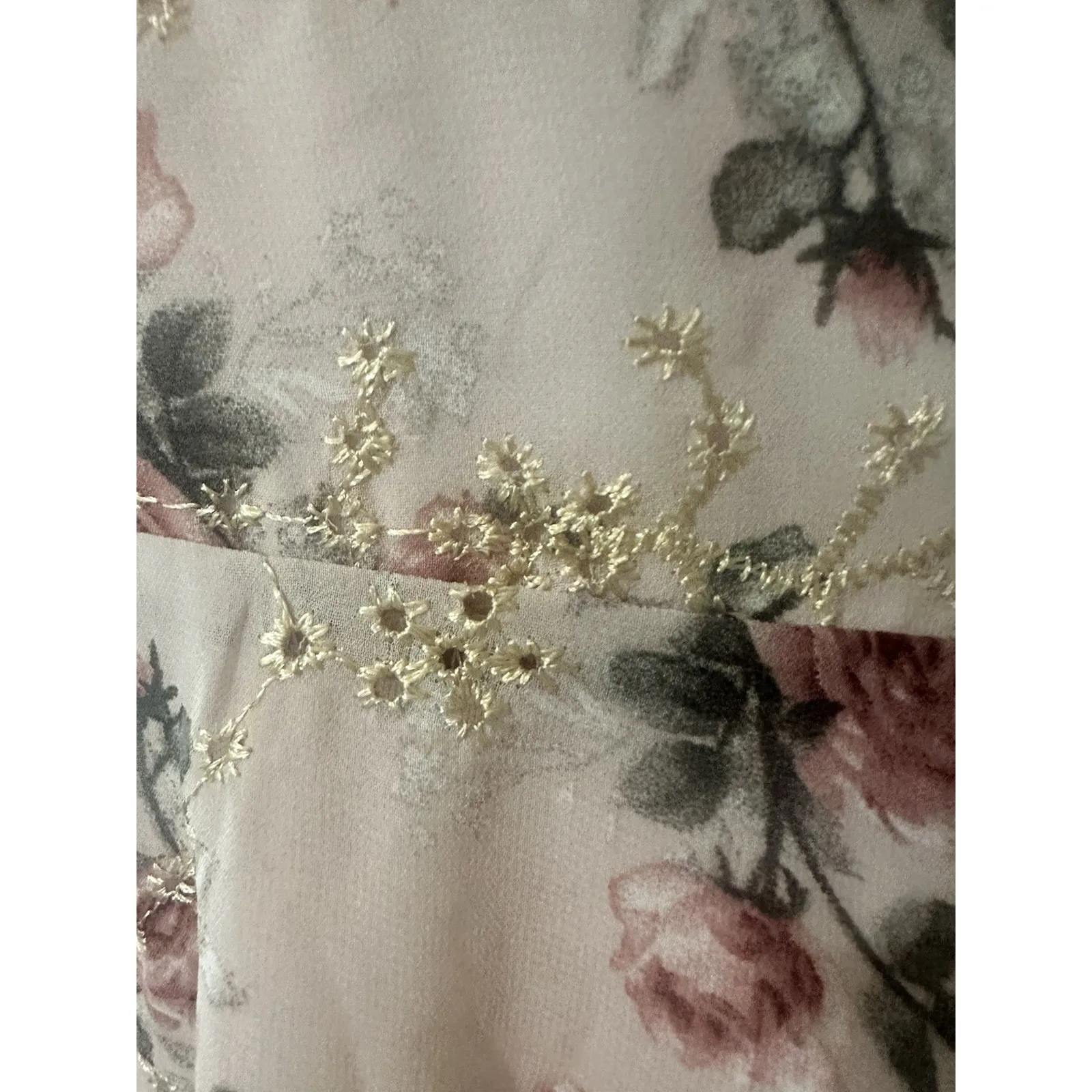 Lucy in the Sky M Pink Floral Gold Embroidered Mini Dress Babydoll - Image 3