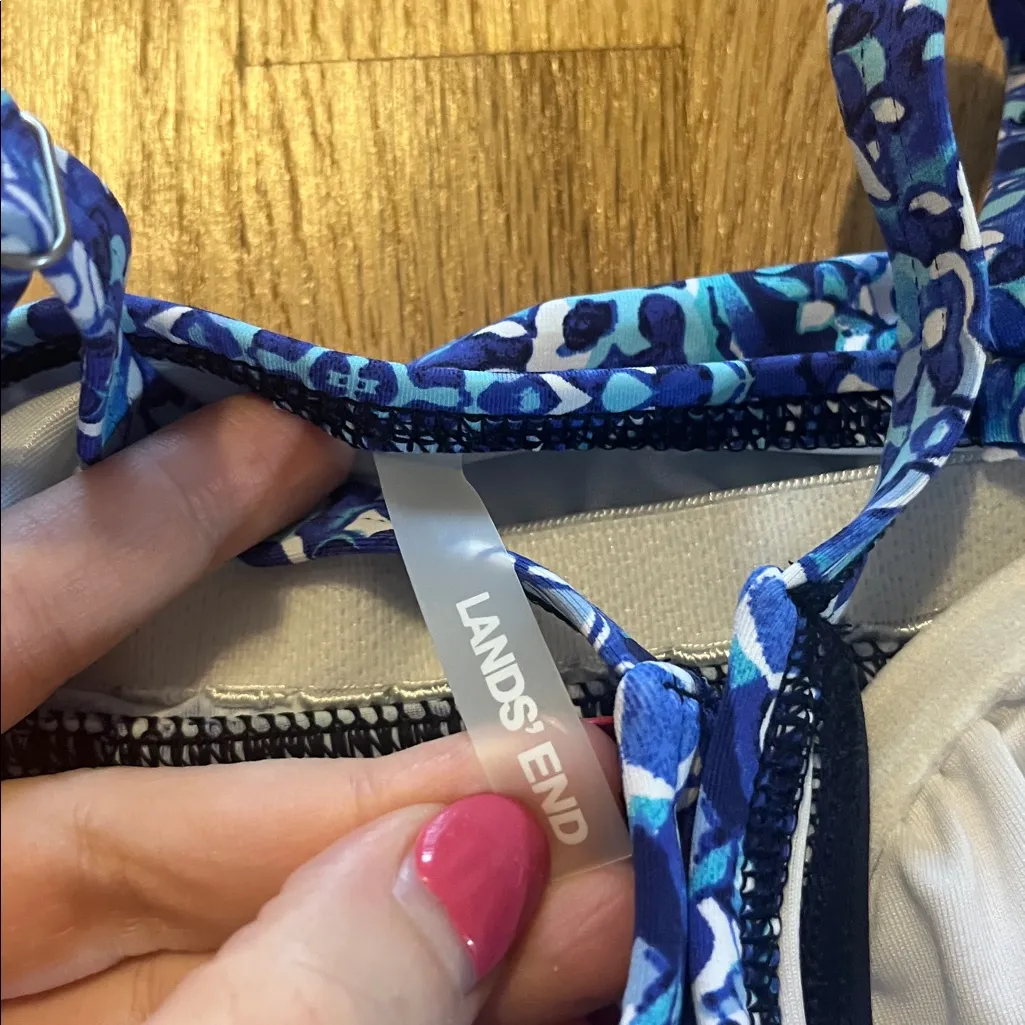 Lands End Blue Printed Swim Dress Modest Sz 6 - Image 2