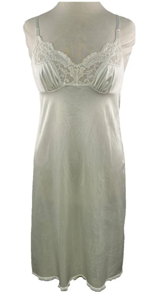 Vassarette 36 White Lace Nylon Slip Nightgown Vtg 80s 90s 10-105 USA Adjustable - Image 1