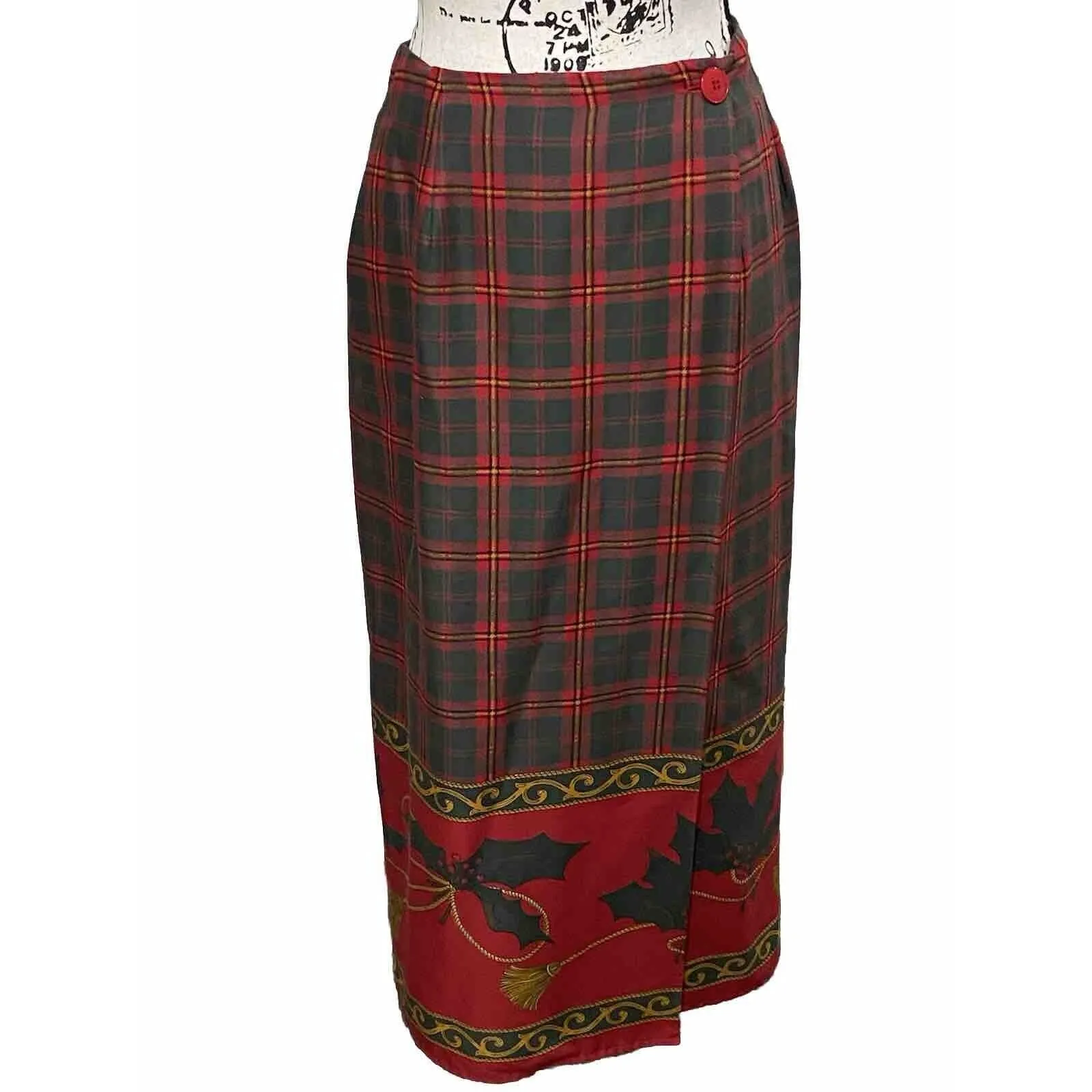 Charter Club Wrap Maxi Skirt Women’s Sz 8 Preppy Holiday Plaid Peasant EUC - Image 2