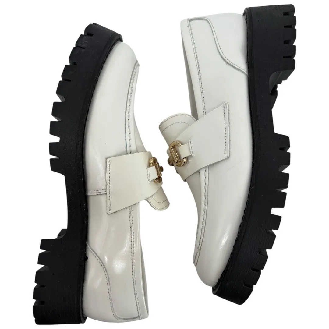 Steve Madden Lando White Leather Lug Sole Loafers Gold Horse bit Hardware Size 9 - Image 12