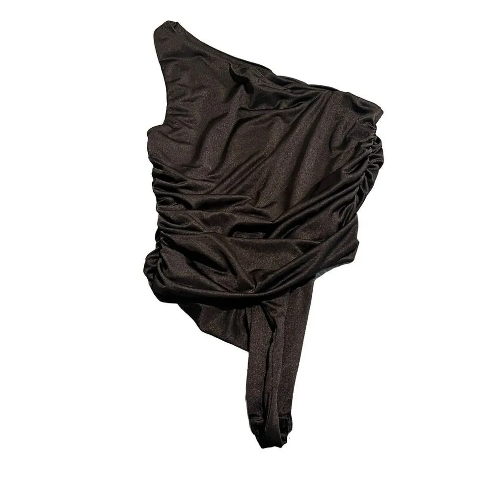 Misguided Bodysuit Womens 8 Black Sheer Single Strap Rouched Sides Snap Crotch - Image 7