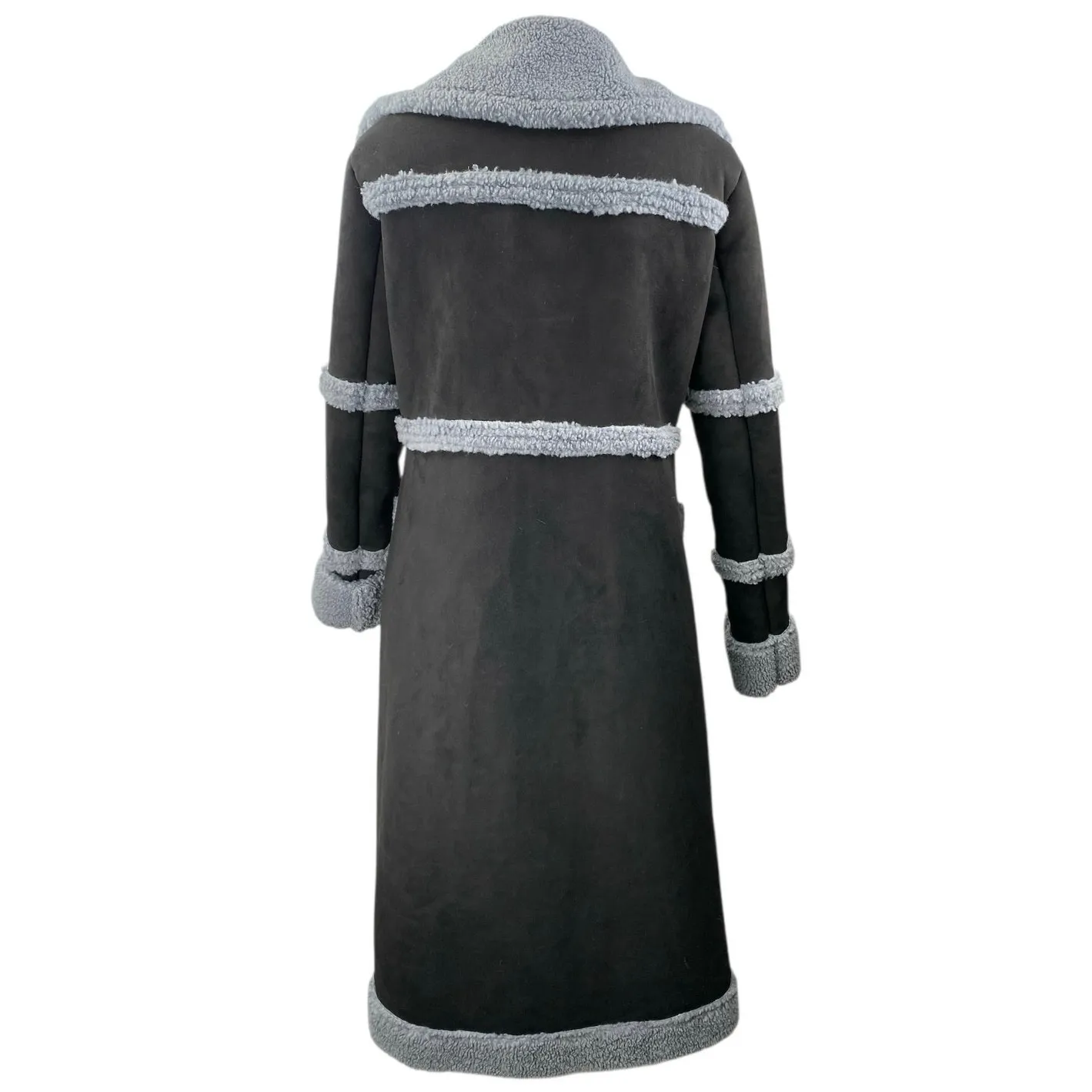 Current Mood Whole Lotta Love Black Faux Suede Sherpa Trench Coat Jacket Size XS - Image 2