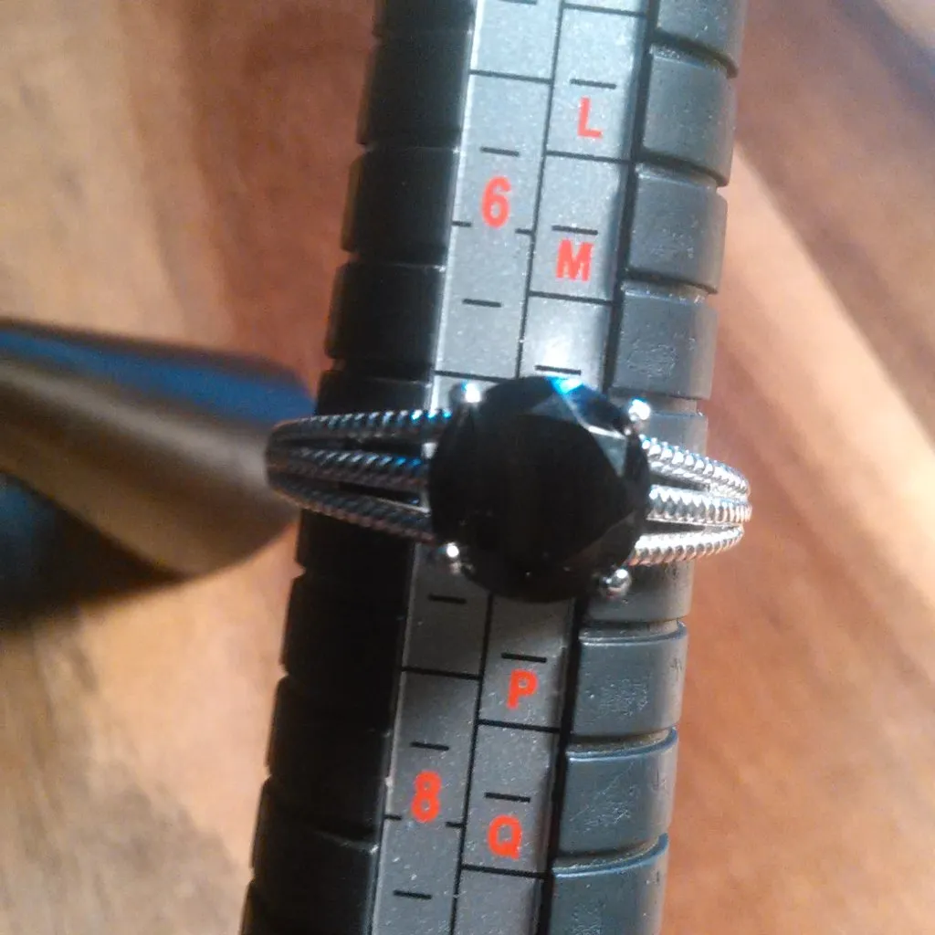 Thai Black Spinel Stainless Steel Solitaire Ring (Size 7) - Image 3