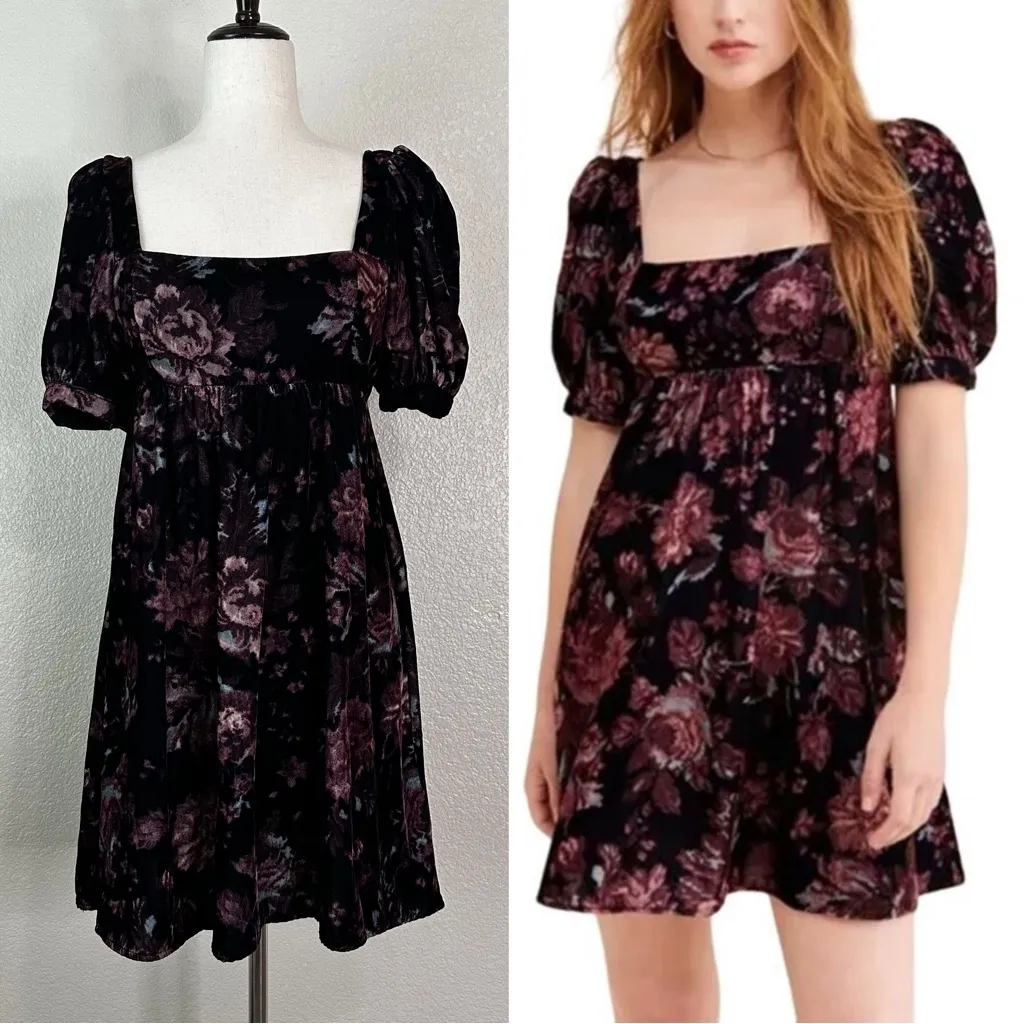 Urban Outfitters Penelope Velvet Puff Sleeves Babydoll Mini Dress, Sz Small - Image 2