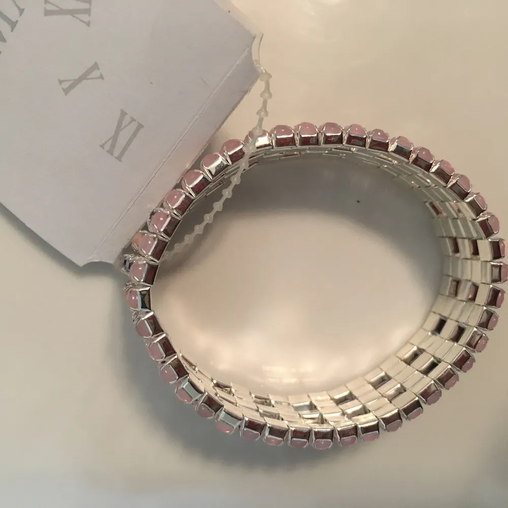 Pink & Crystal Elastic Multi Row Bracelet - Image 2