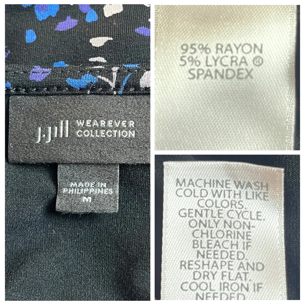 J.Jill Dress Wearever Short Sleeves Black Blue Floral Jersey Knit Women’s Size M Size M - Image 11