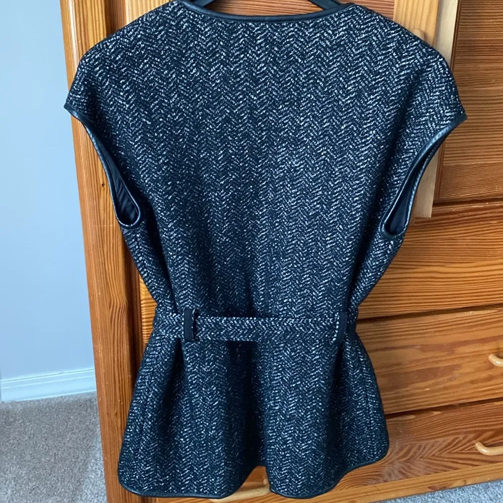 Tory Burch Senal Vest Tweed Belted Leather trim M - Image 5