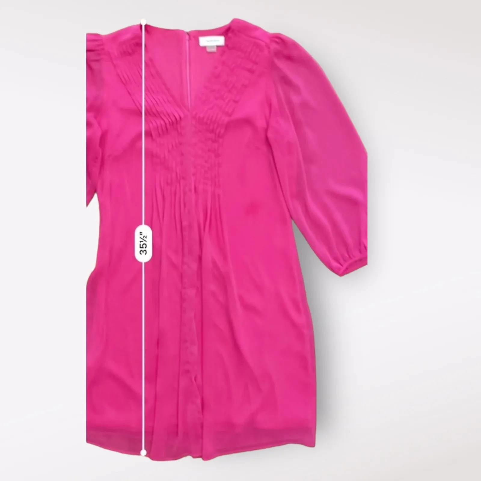 Calvin Klein Pink Pleated Chiffon 3/4 Sleeves‎ V-Neck Short Dress Size 4 - Image 6