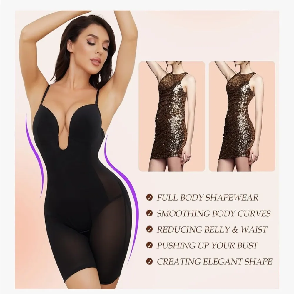 Slimers Body Shaper for Women Tummy Control U Plunge Backless Full Body 3XL Black Size undefined - Image 2