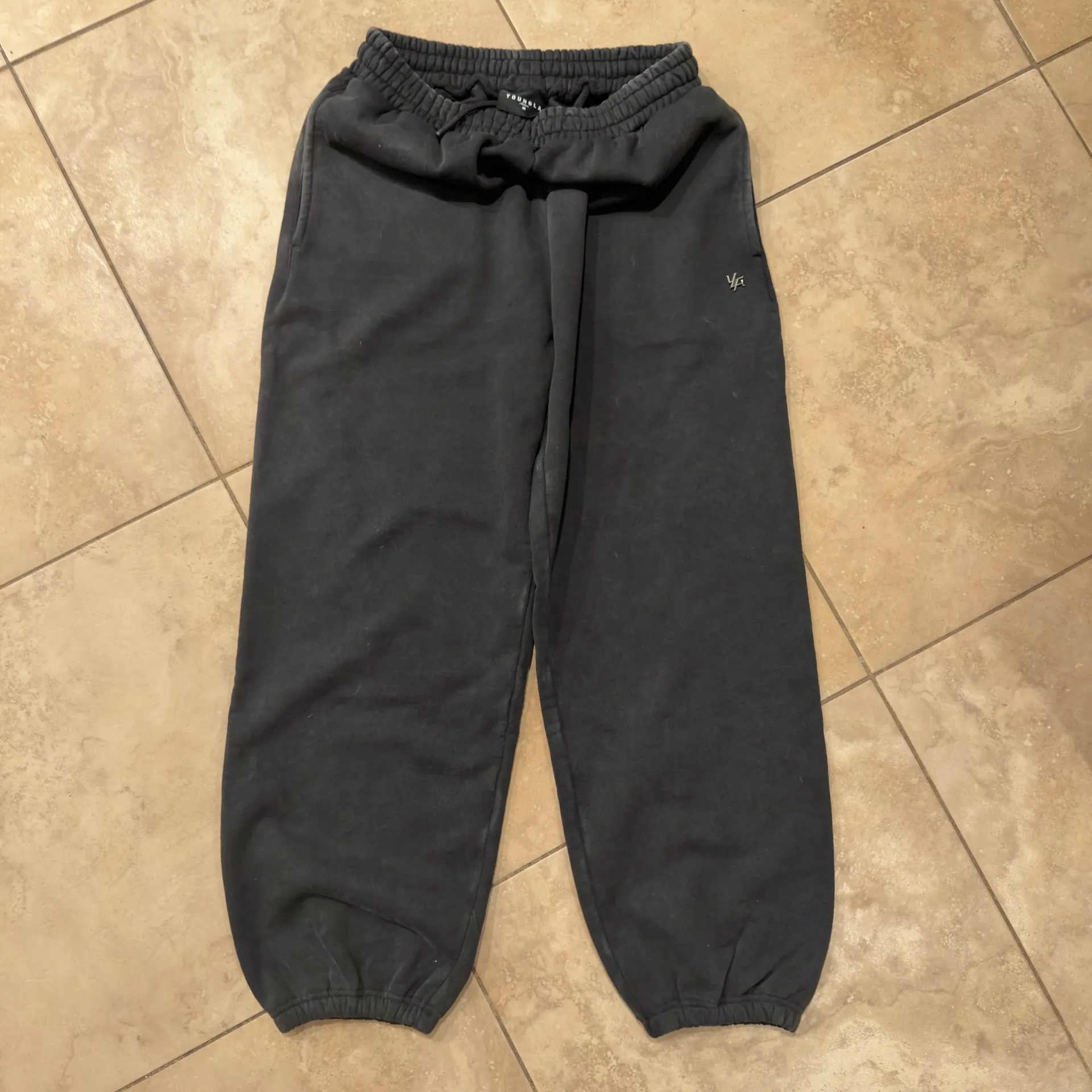 YoungLA Heavyweight Oversized Sweatsuit Hoodie L + Joggers M Vintage Wash Black Size large top medium bottom - Image 4