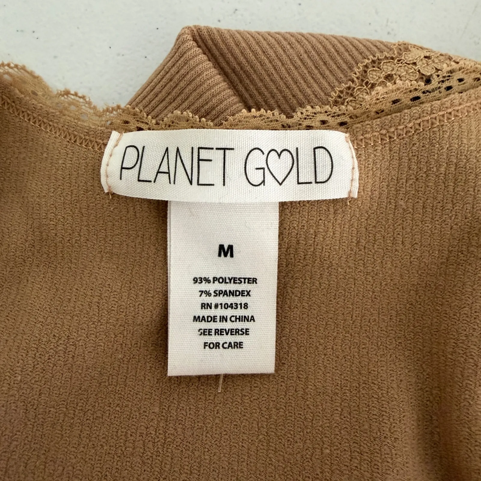 Ribbed Square Neck Lace Trim Top Mocha Brown Womens Medium Neutral - Image 4