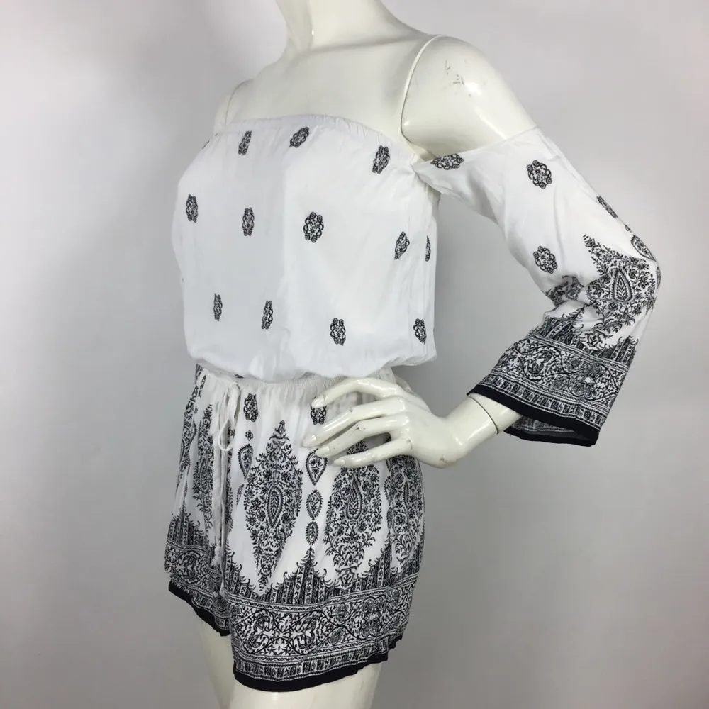 Solemio Printed Off the Shoulder Romper S - Image 12