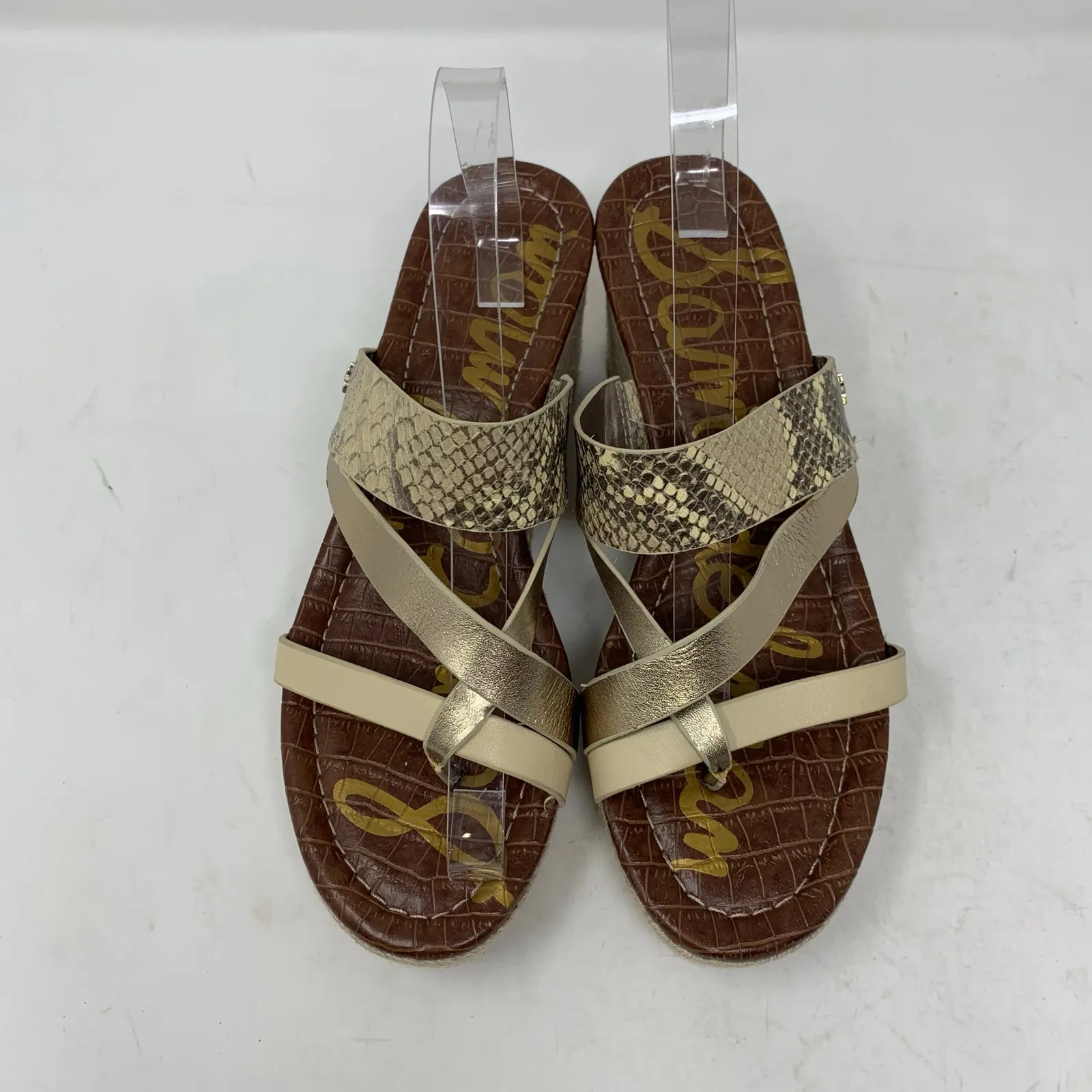 Sam Edelman Raleigh 9 Gold Metallic Snake Print Leather Strappy Wedge Espadrille - Image 4