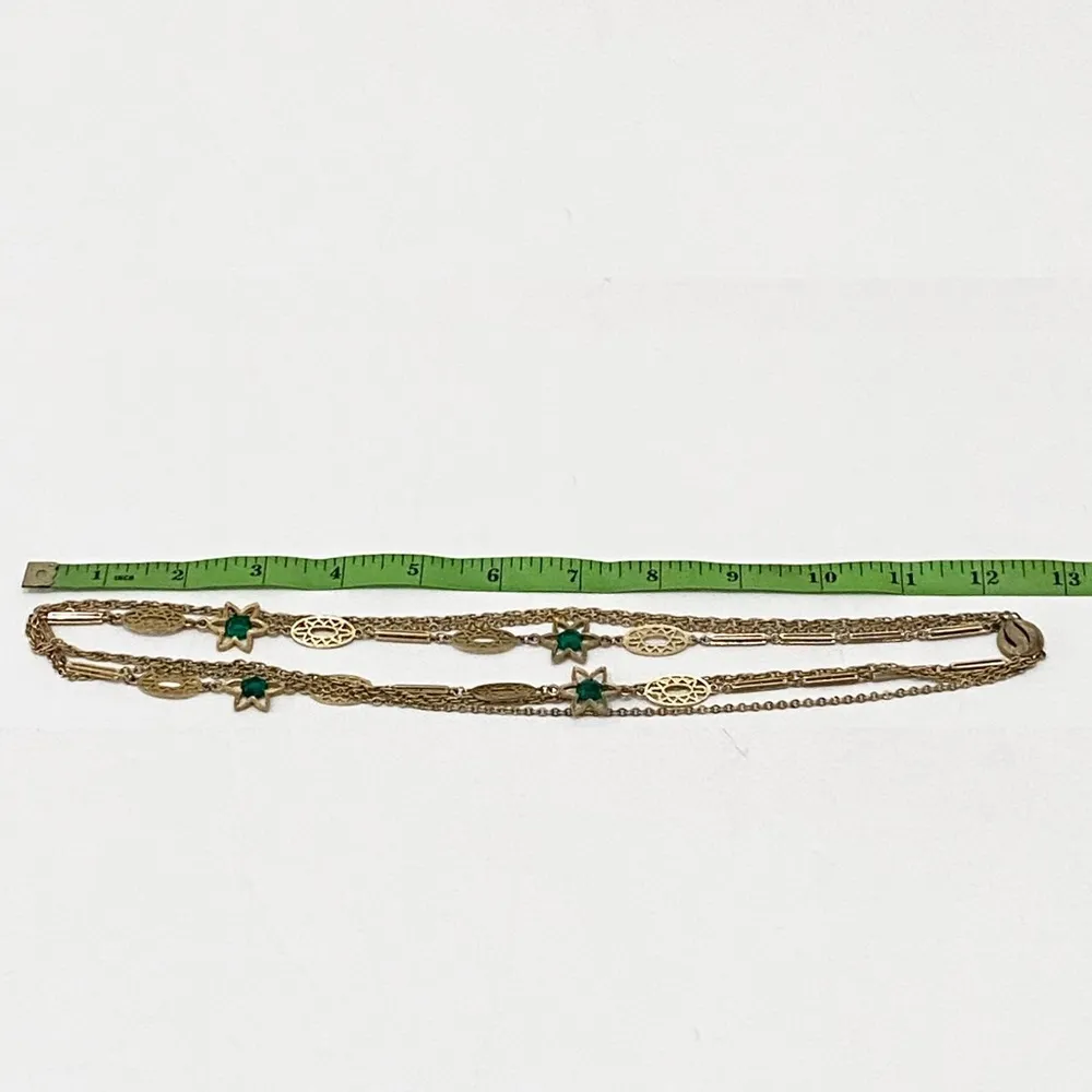 Vintage Unsigned Emerald Gold Chain Long Necklace - Image 6