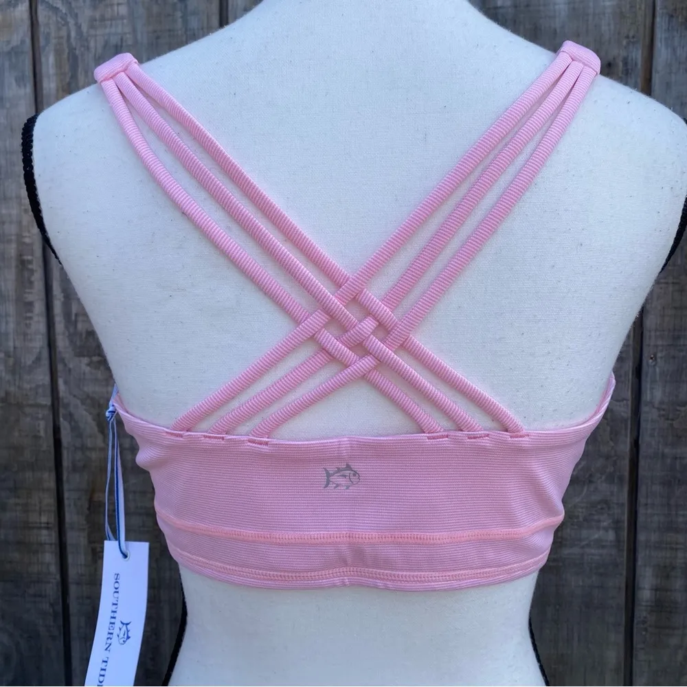 New Southern Tide Womens XL Sports Bra Pink Striped Nessa Skip Strappy Back - Image 3
