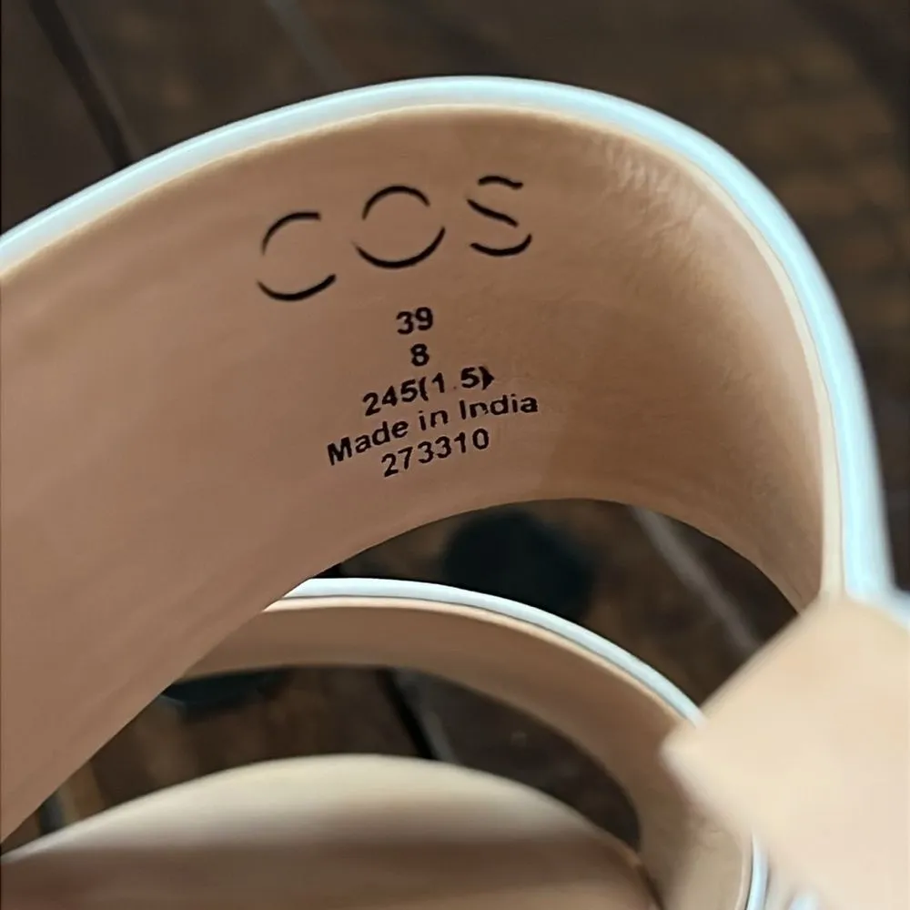 COS  Sandals Double Strap Flat White Leather Size US 8 - Image 10
