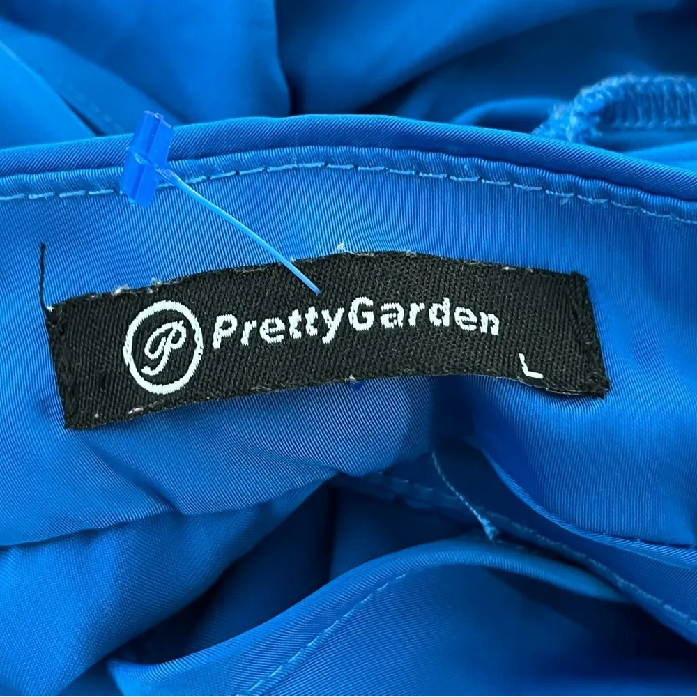 PrettyGarden High Neck Sleeveless Toe Waist Faux Wrap Dress Royal Blue L - Image 3