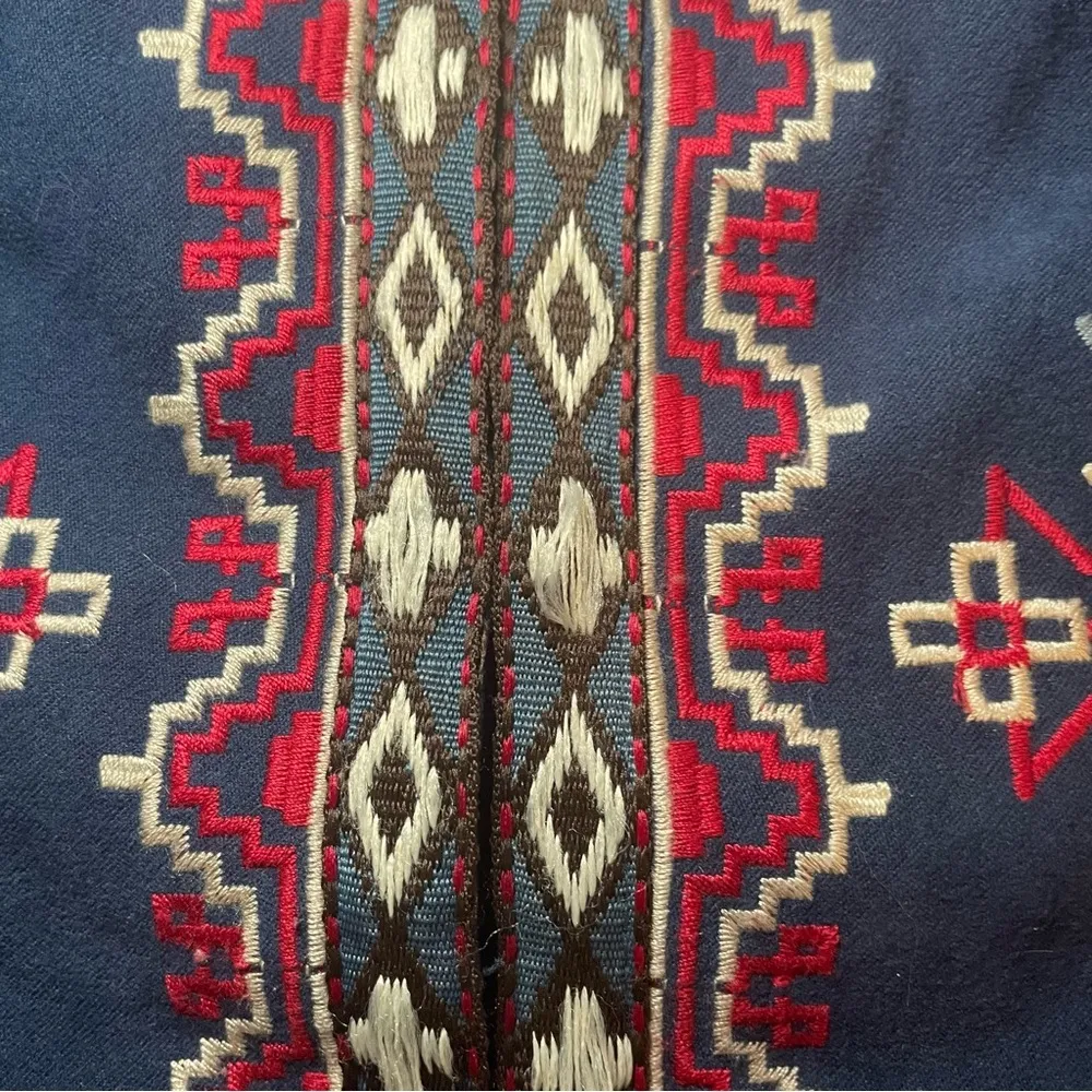 Flying Tomato Blue Faux Suede Southwestern Jacket Fringe Embroidered Small Aztec - Image 15