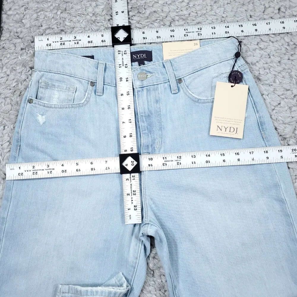 NYDJ Charlotte Relaxed Straight Leg Jeans Light Wash Blue Ripped Size 26 - Image 10