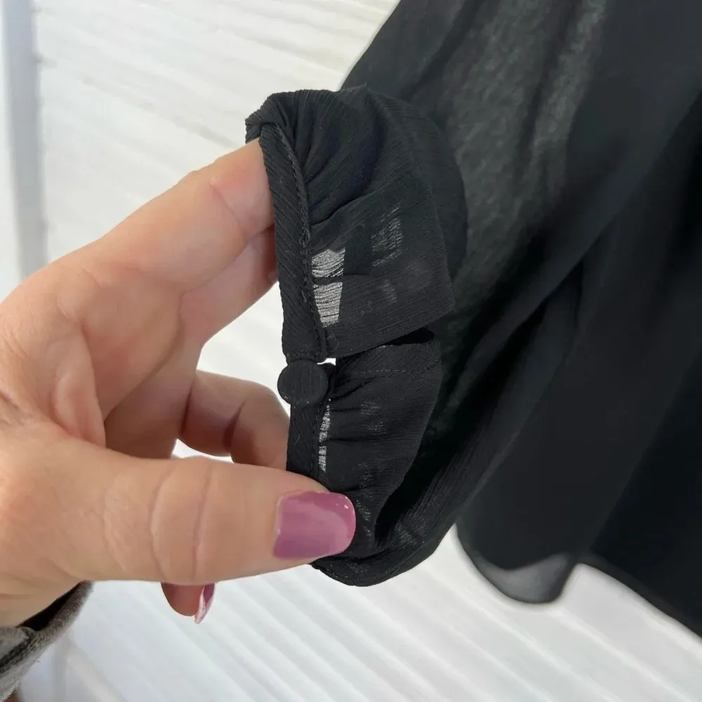 J. Crew Factory Black Semi Sheer Ruffle Detail Top Size XS - Image 7