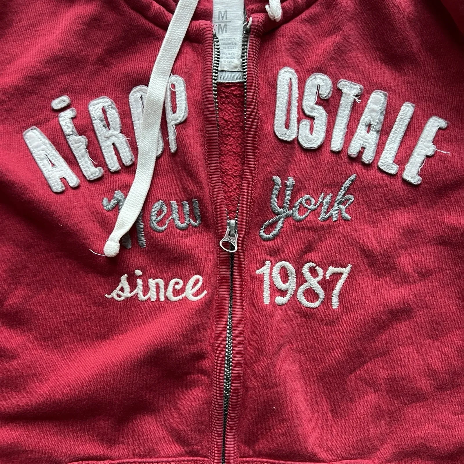 VTG Aeropostale Hoodie Shirt Women Med Red Spell Out Embroidered Full Zip Casual - Image 3