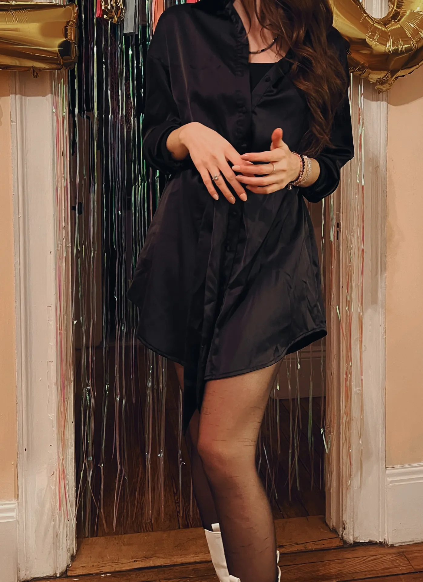 Black Satin Tie Dress - Image 2