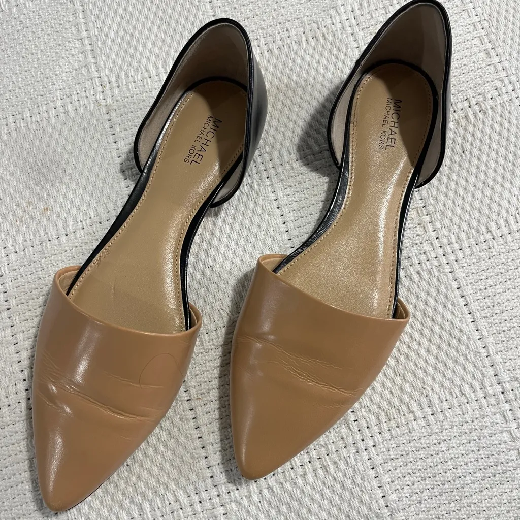 Michael Kors Julieta D’Orsay Two Tone Flats Black Tan Pointy Flats - Image 2